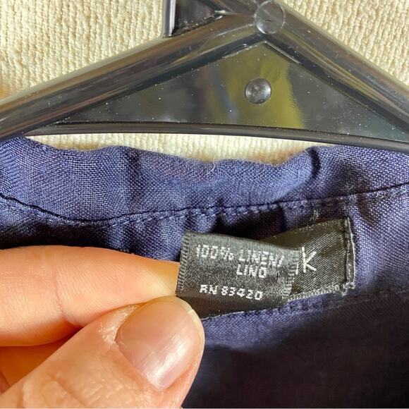 August silk women 100% linen navy blue button up shirt sleeve shirt breathable - Picture 3 of 8